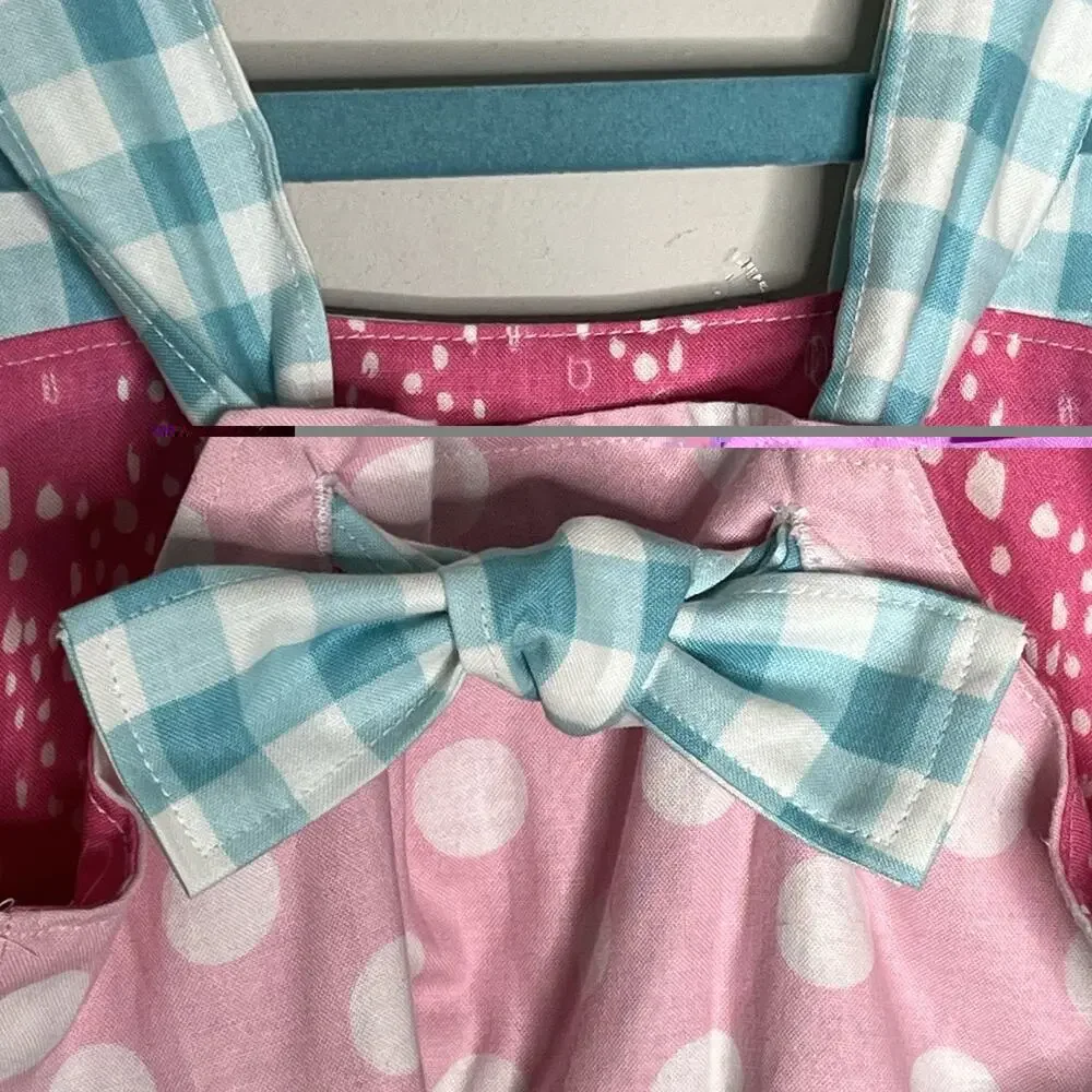 Handmade Girls Dress Jumper Sz 3-4 Pink Polka Dot Bodice Christmas Theme Skirt